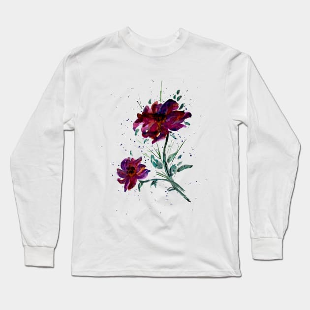 Molten Flowers Watercolor Long Sleeve T-Shirt by ZeichenbloQ